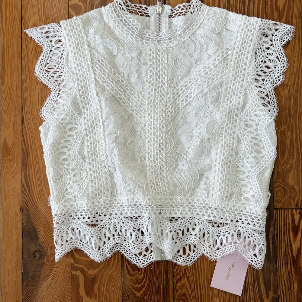 White Cropped Embellished Blouse with Bib Collar